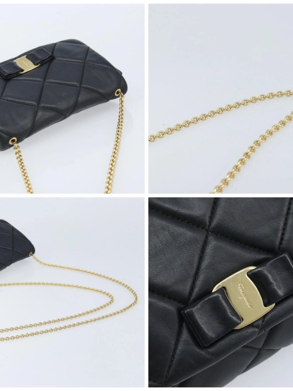 Salvatore Ferragamo Vala Chain Shoulder Bag Leather Black Gold Auth ARZ421A - Picture 16 of 16